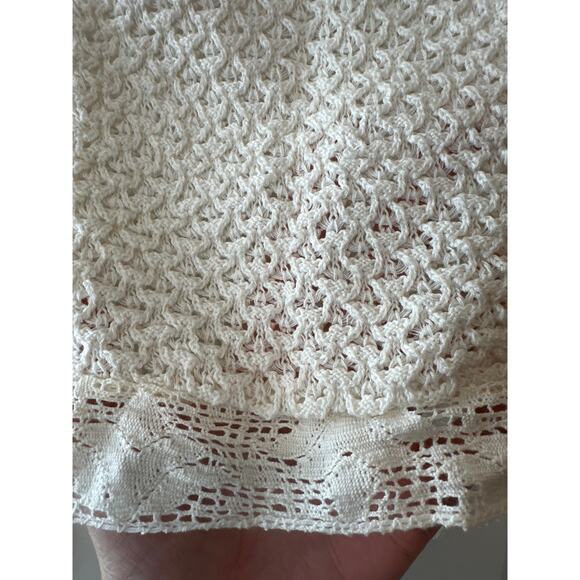 Anthropologie NEW Ivory Mixed Lace Crochet Cropped Sweater Medium - Picture 10 of 12